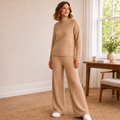 Frauke | Damen Zweiteiler aus Rippstrick-Rollkragenpullover und weiter Hose