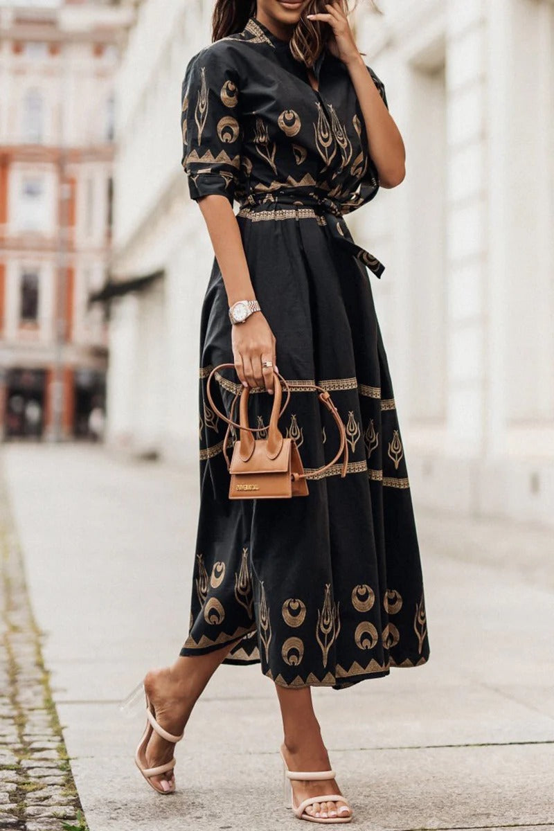 Freya | Damen A-Linien-Midikleid mit Bindegürtel