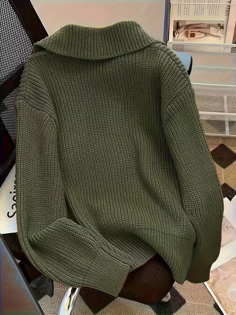 Frida Damen Grobstrickpullover mit großen Zierknöpfen