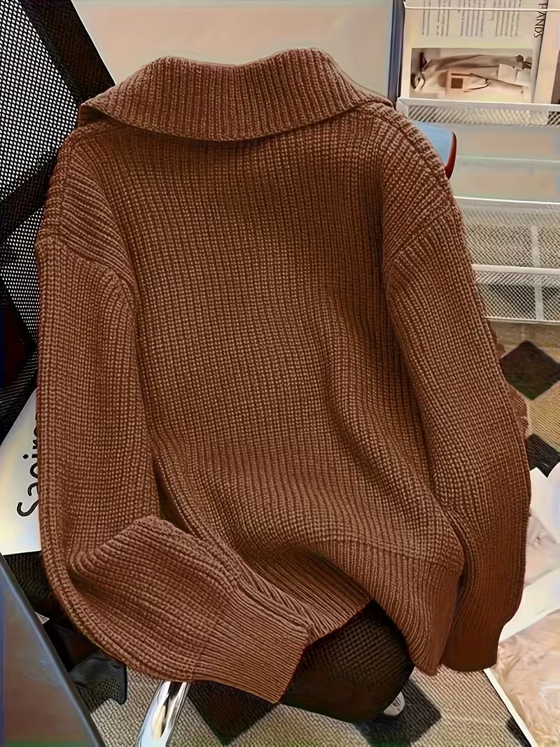 Frida Damen Grobstrickpullover mit großen Zierknöpfen