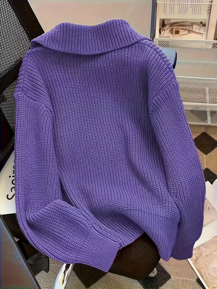 Frida Damen Grobstrickpullover mit großen Zierknöpfen