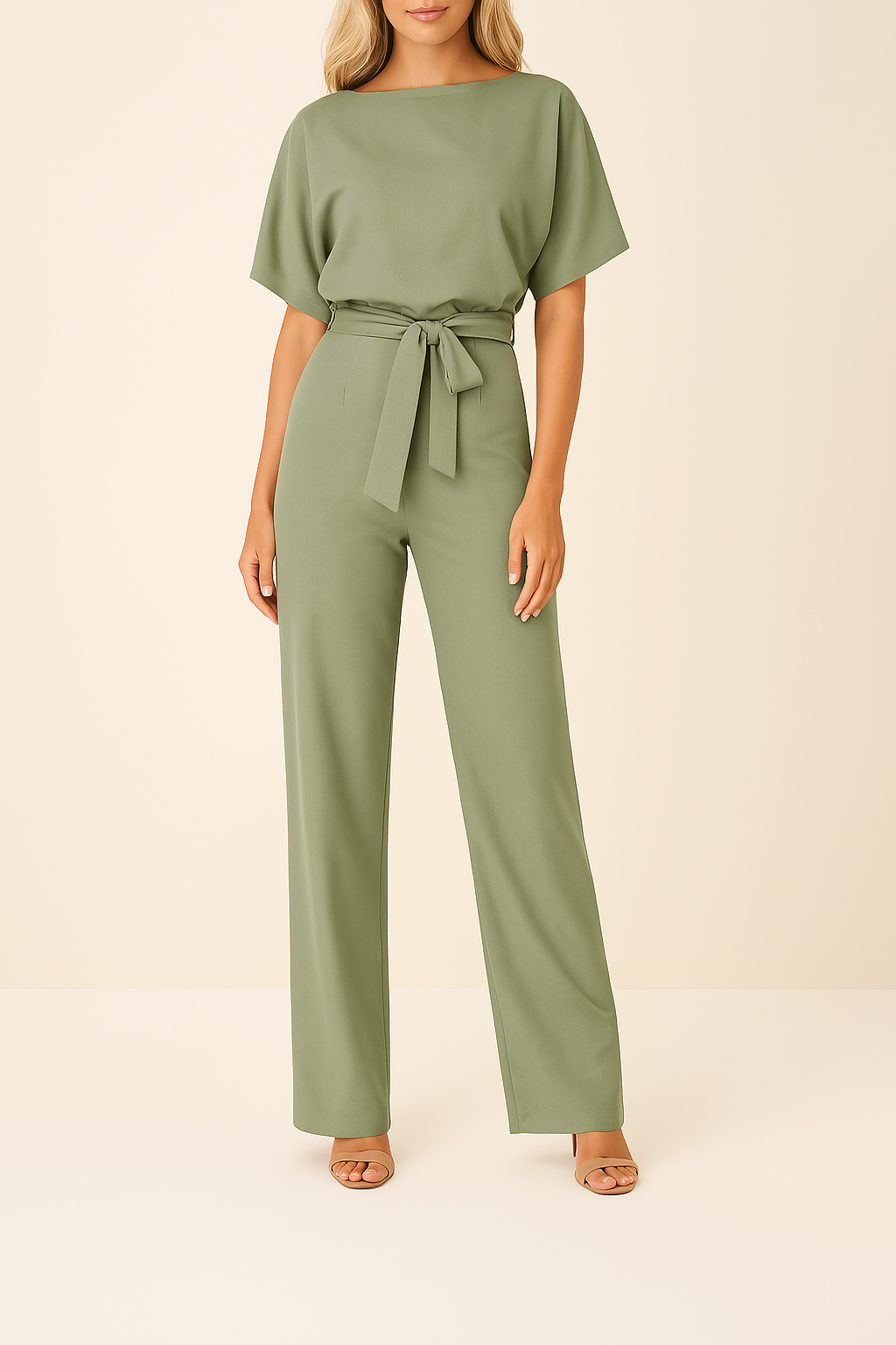 Frieda | Damen Kurzarm Weites-Bein Jumpsuit