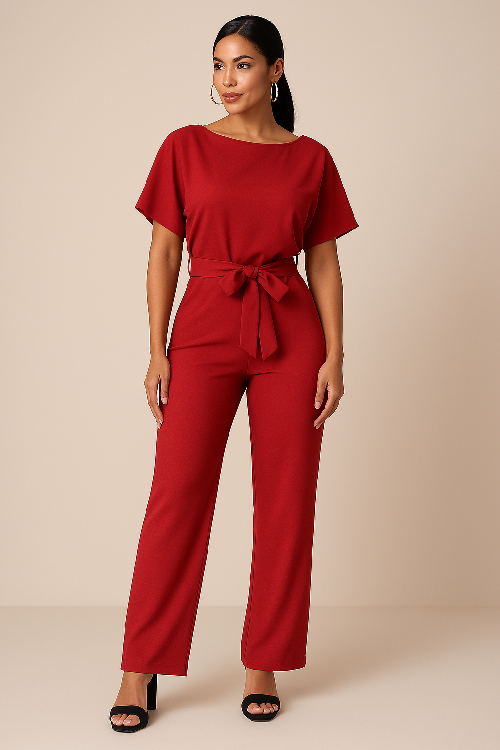 Frieda | Damen Kurzarm Weites-Bein Jumpsuit