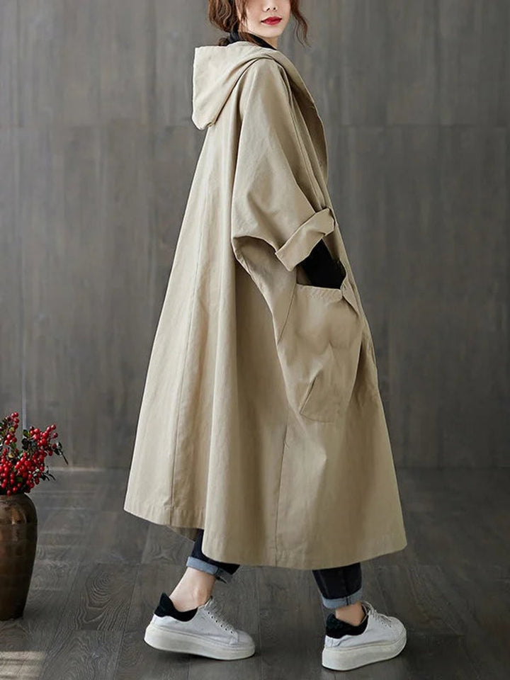 Frieda | Langer Kapuzen-Trenchcoat in Oversized-Passform