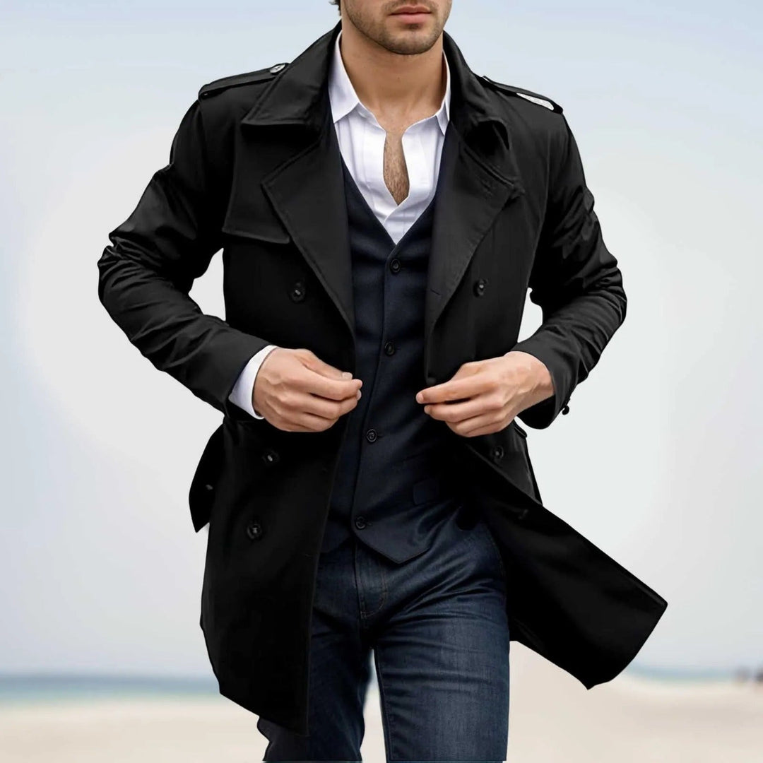 Friedrich Herren Trenchcoat mit Futter und aufgesetzten Taschen – Schwarz