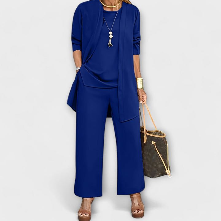 Gerlinde Damen Dreiteiliges Set mit Shirt, Longcardigan und weiter Hose – Royalblau