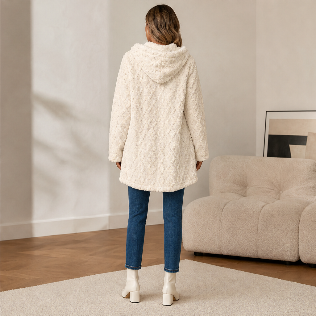 Gesine Damen Kapuzenjacke mit Rautenmuster, doppelter Knopfleiste und Seitentaschen