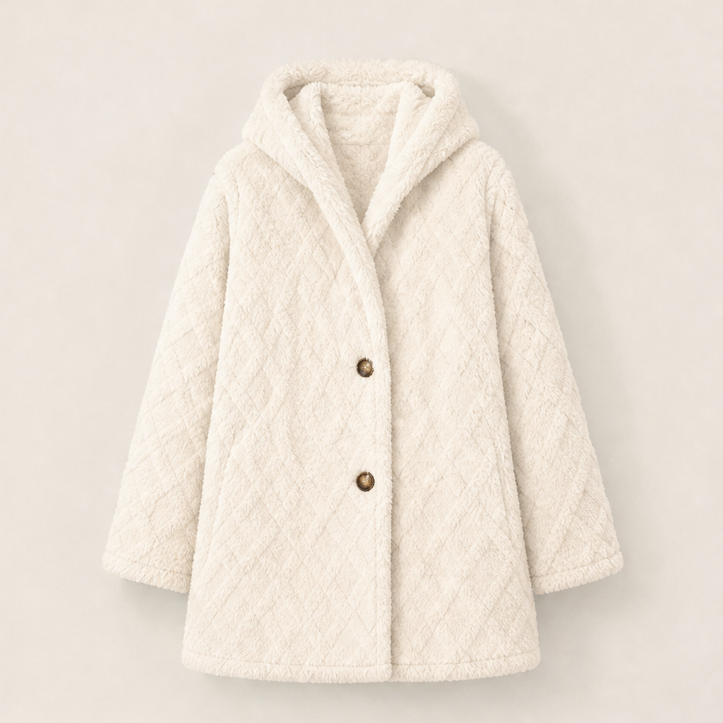 Gesine Damen Kapuzenjacke mit Rautenmuster, doppelter Knopfleiste und Seitentaschen – Beige