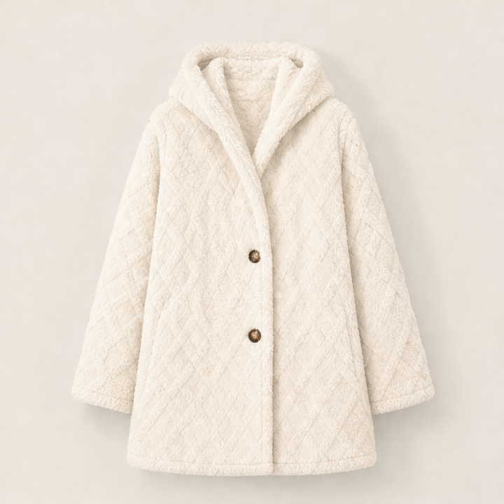 Gesine Damen Kapuzenjacke mit Rautenmuster, doppelter Knopfleiste und Seitentaschen – Beige