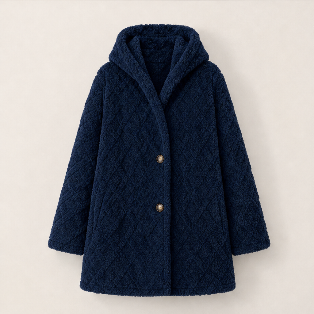 Gesine Damen Kapuzenjacke mit Rautenmuster, doppelter Knopfleiste und Seitentaschen – Marineblau