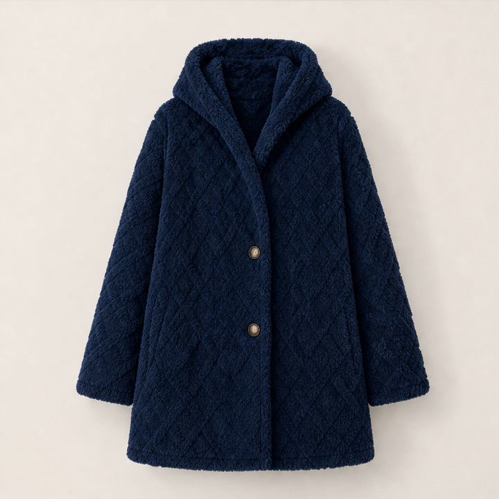 Gesine Damen Kapuzenjacke mit Rautenmuster, doppelter Knopfleiste und Seitentaschen – Marineblau