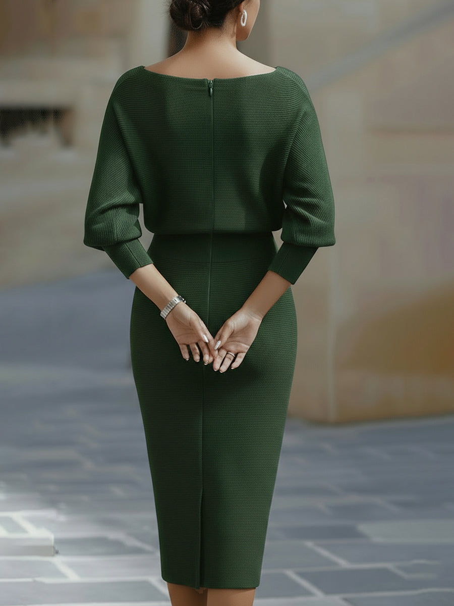 Gisela Damen Midikleid mit Wasserfallausschnitt und Fledermausärmeln