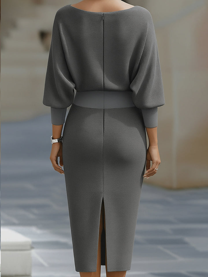 Gisela Damen Midikleid mit Wasserfallausschnitt und Fledermausärmeln