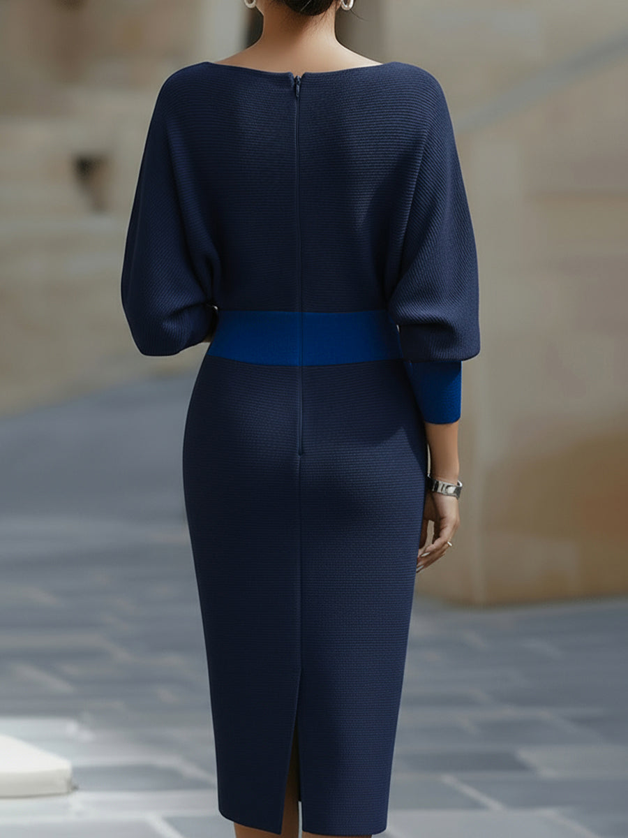 Gisela Damen Midikleid mit Wasserfallausschnitt und Fledermausärmeln