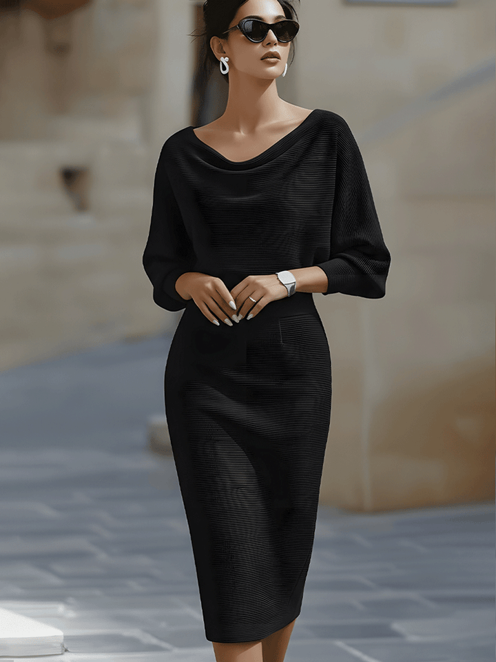 Gisela Damen Midikleid mit Wasserfallausschnitt und Fledermausärmeln