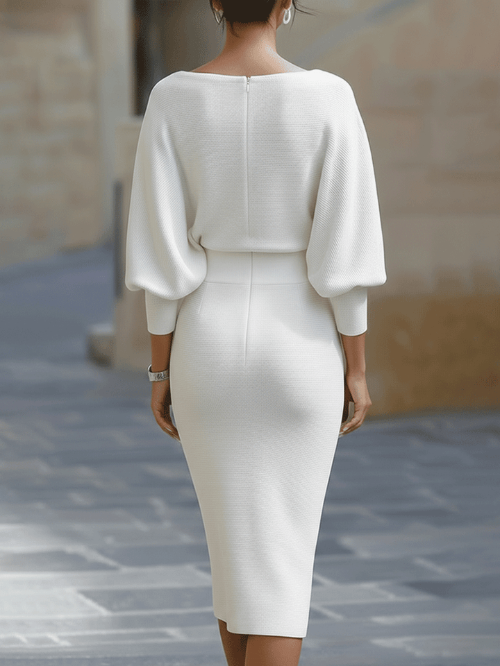 Gisela Damen Midikleid mit Wasserfallausschnitt und Fledermausärmeln