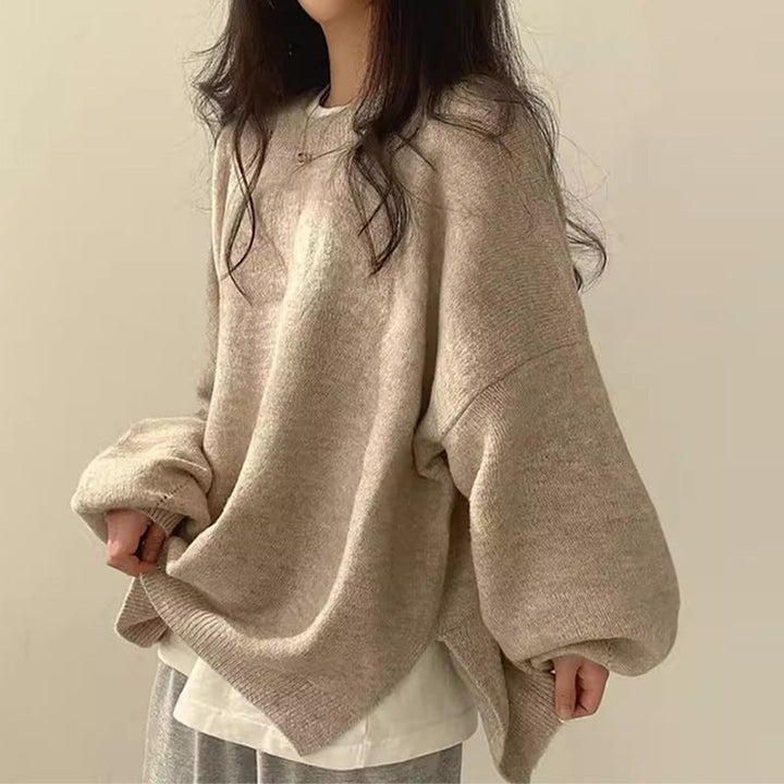 Gretje Damen Strickpullover mit Rundhalsausschnitt und Seitenschlitzen