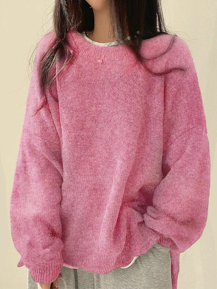 Gretje Damen Strickpullover mit Rundhalsausschnitt und Seitenschlitzen – Rosa