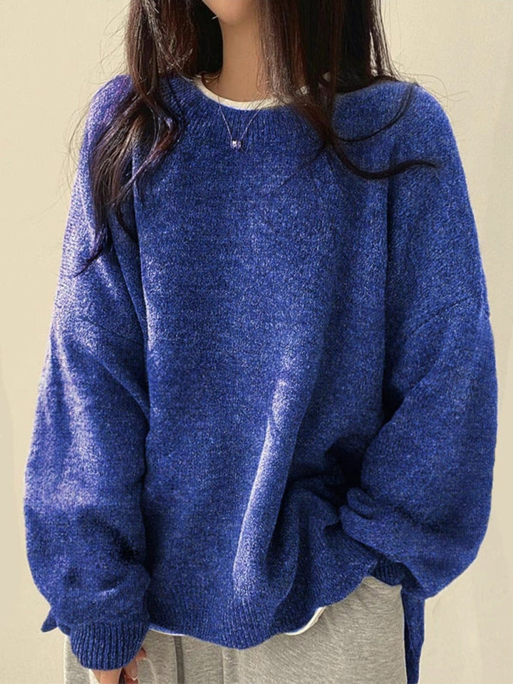 Gretje Damen Strickpullover mit Rundhalsausschnitt und Seitenschlitzen – Royalblau