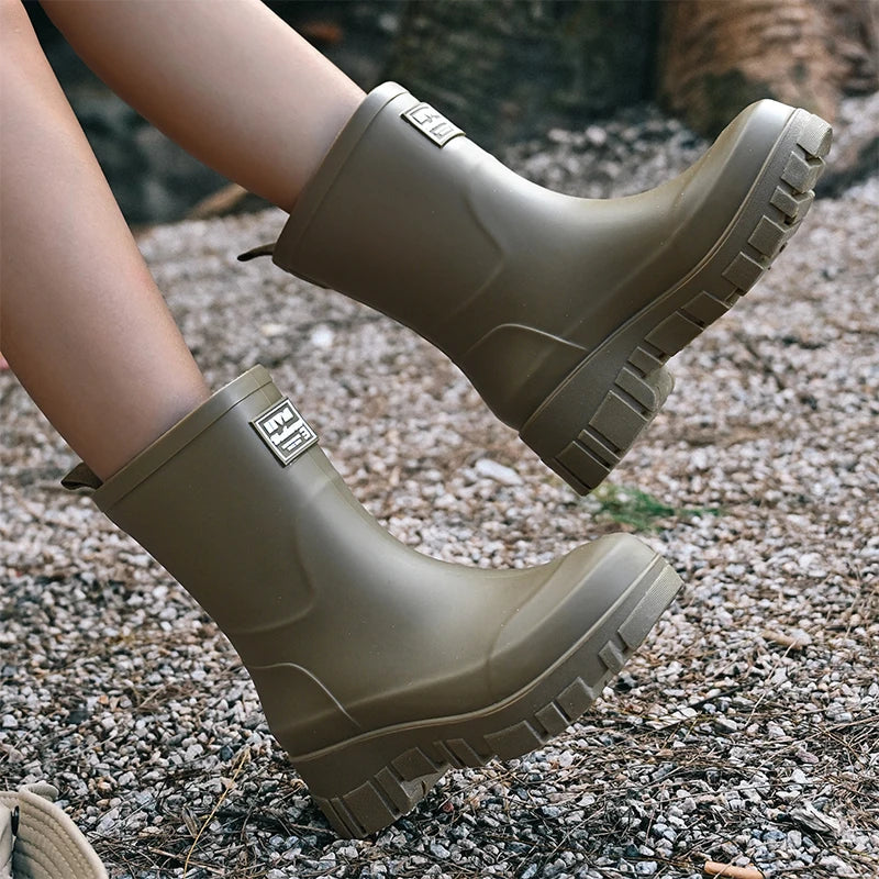 Gummistiefel Damen mit Blockabsatz und Profilsohle