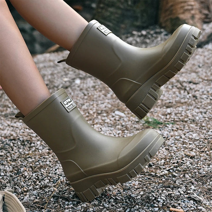 Gummistiefel Damen mit Blockabsatz und Profilsohle