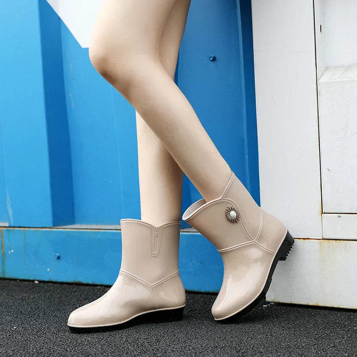 Gummistiefel Damen mit Blumen-Detail und Profilsohle