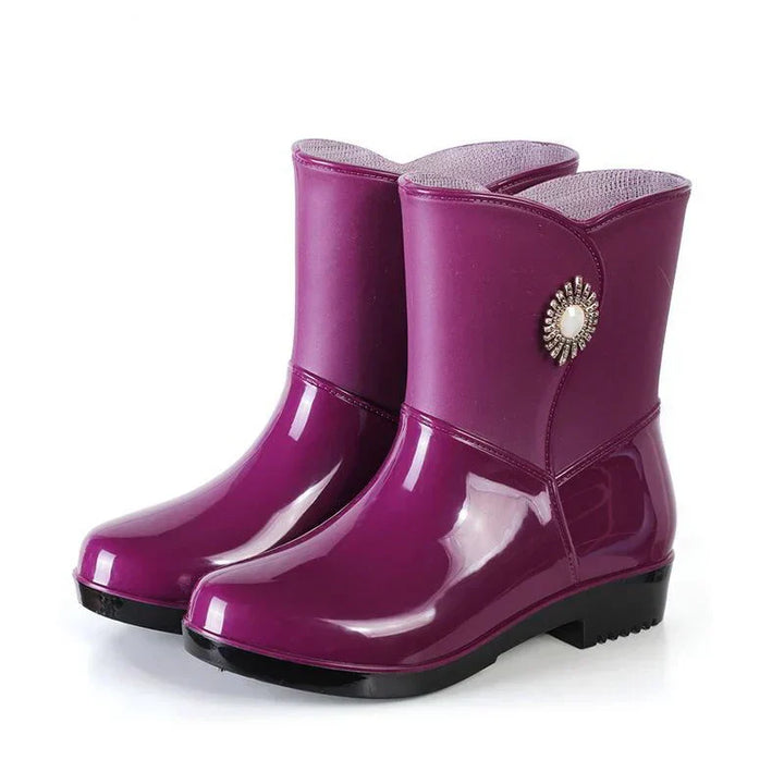 Gummistiefel Damen mit Blumen-Detail und Profilsohle
