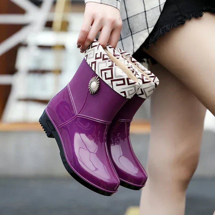Gummistiefel Damen mit Blumen-Detail und Profilsohle