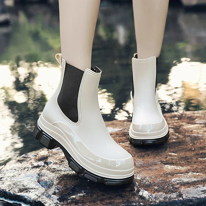 Gummistiefel Damen mit Chunky-Plateausohle und Chelsea-Schnitt