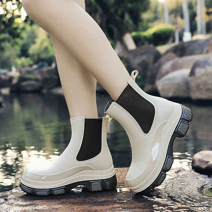 Gummistiefel Damen mit Chunky-Plateausohle und Chelsea-Schnitt