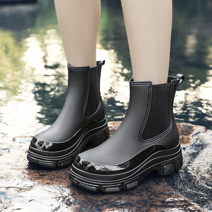 Gummistiefel Damen mit Chunky-Plateausohle und Chelsea-Schnitt