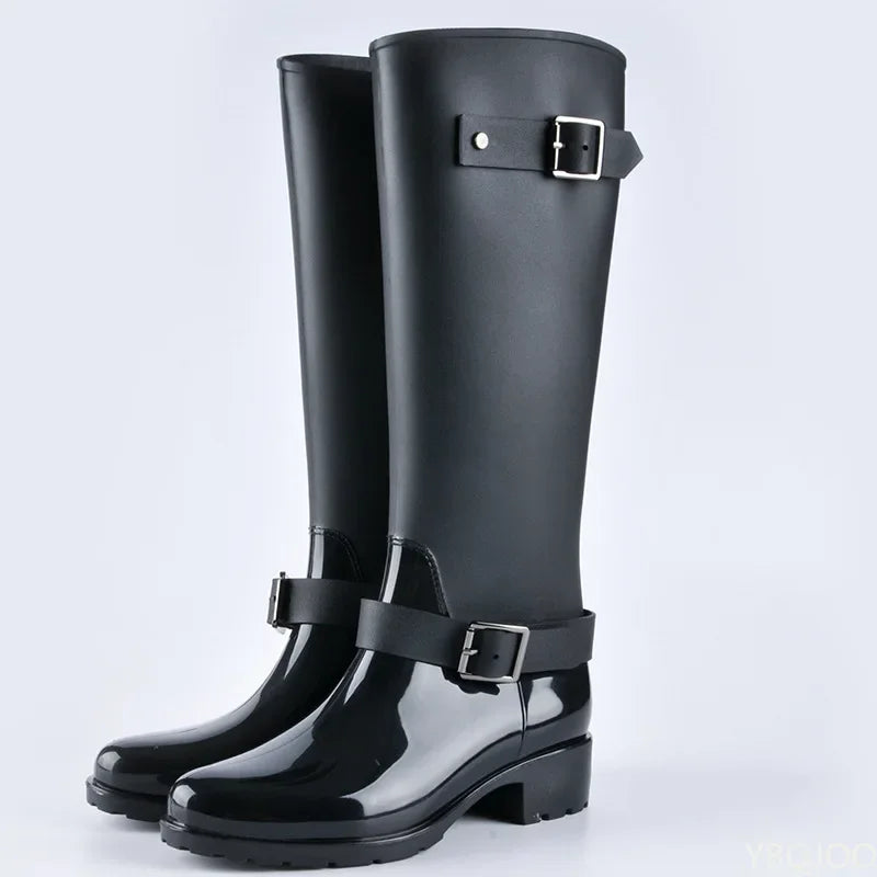 Gummistiefel Damen mit Schnallen und Hohem Schaft