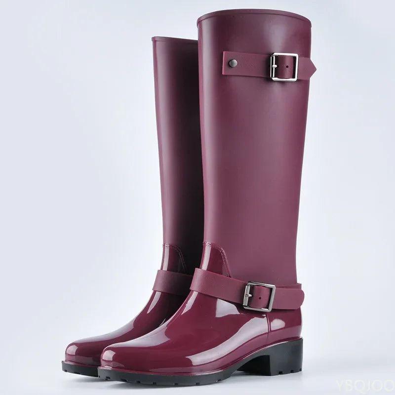 Gummistiefel Damen mit Schnallen und Hohem Schaft