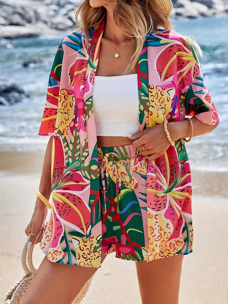 Hana | Damen Luftiges Kimono-Shorts-Set
