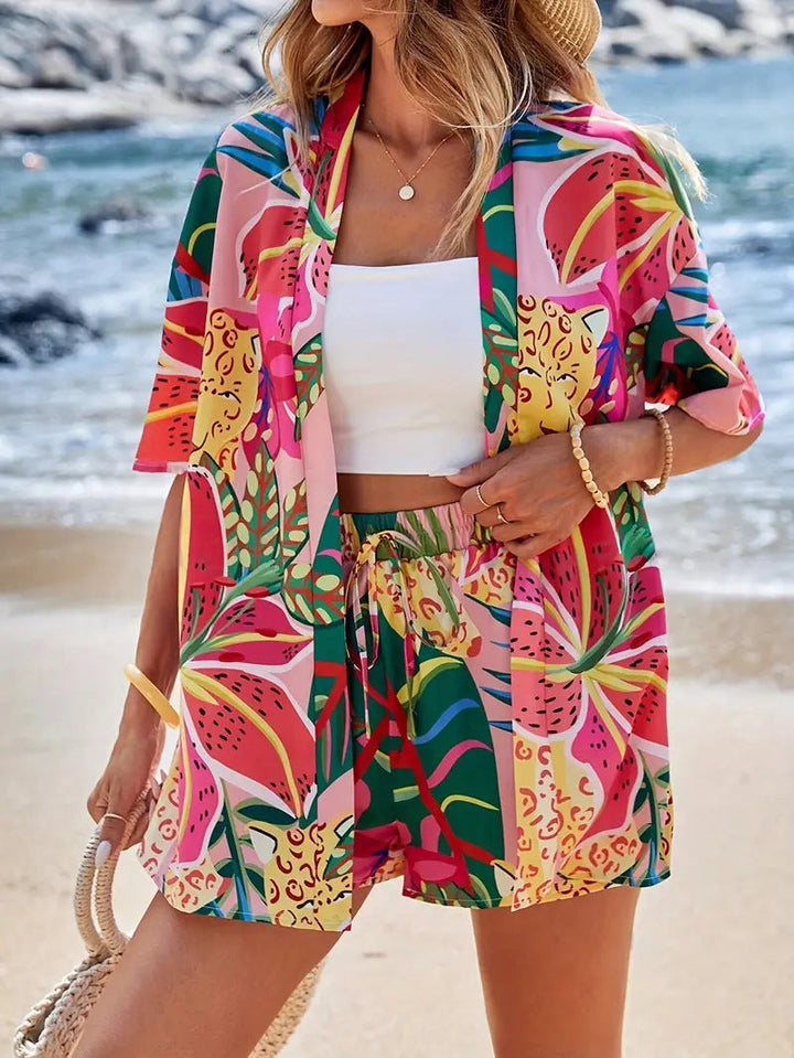 Hana | Damen Luftiges Kimono-Shorts-Set