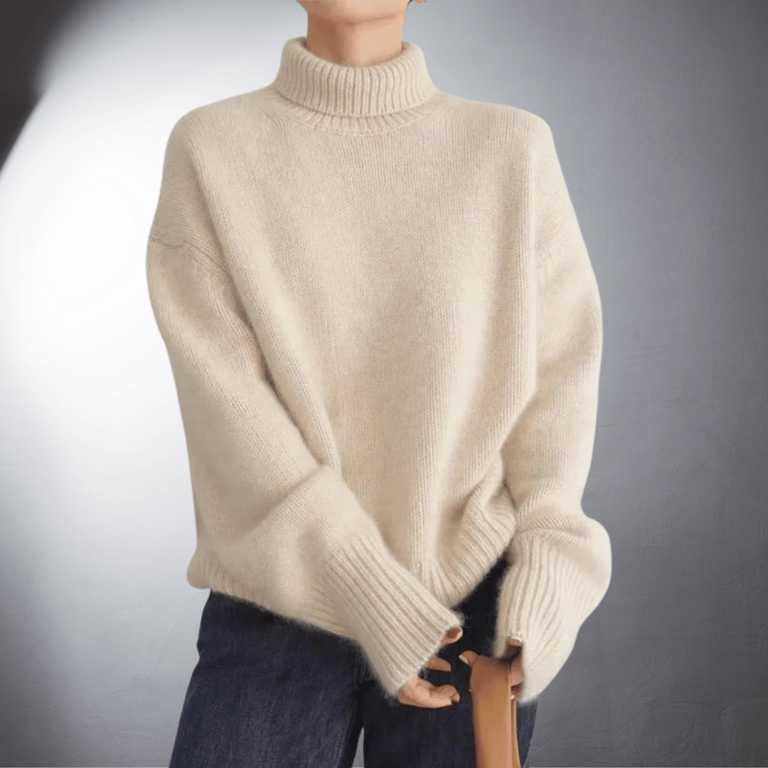 Hanna Damen klassischer Rollkragenpullover in zeitloser Strickoptik – Beige