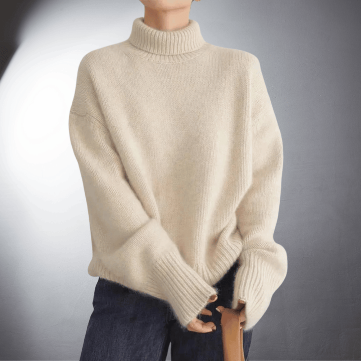 Hanna Damen klassischer Rollkragenpullover in zeitloser Strickoptik – Beige