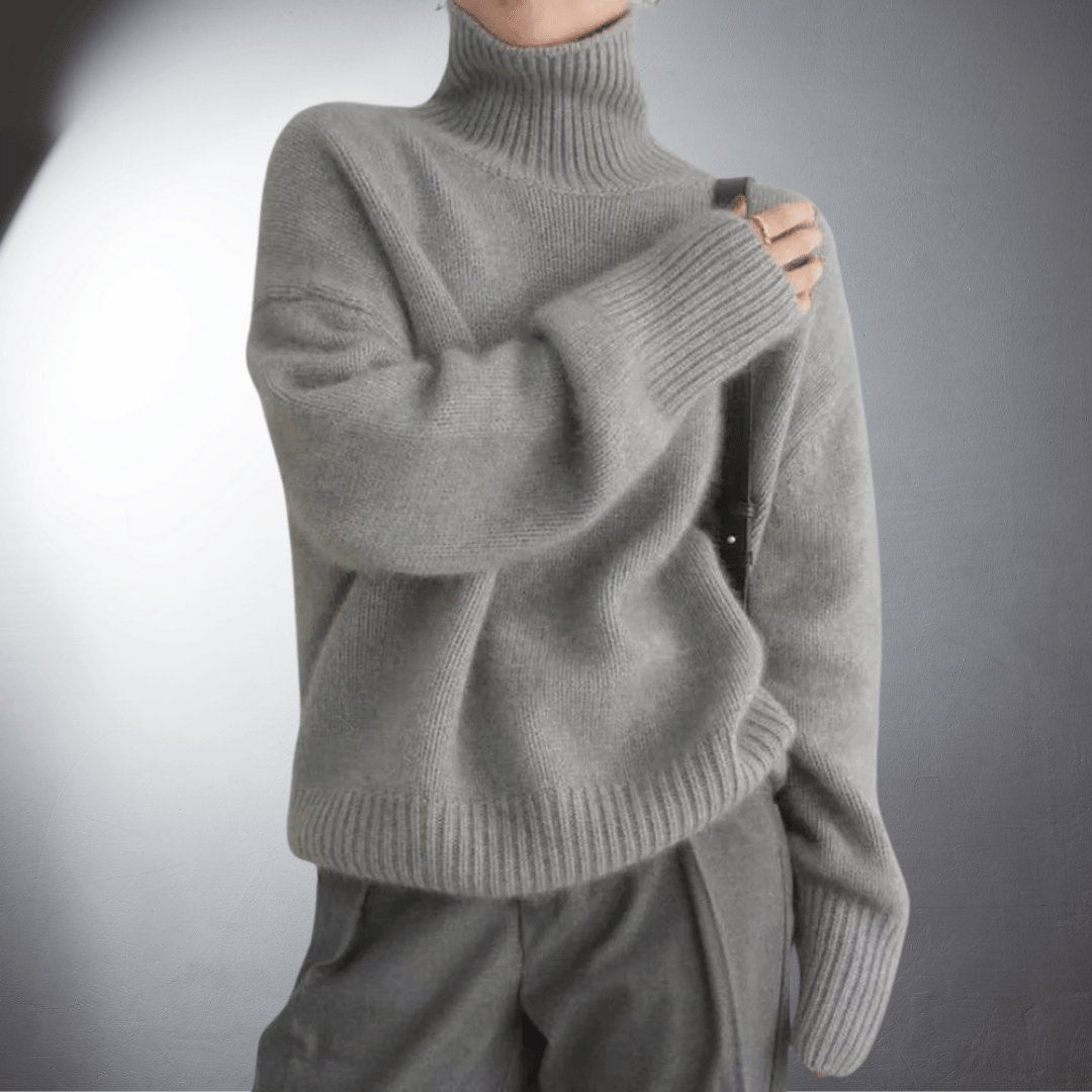 Hanna Damen klassischer Rollkragenpullover in zeitloser Strickoptik – Grau
