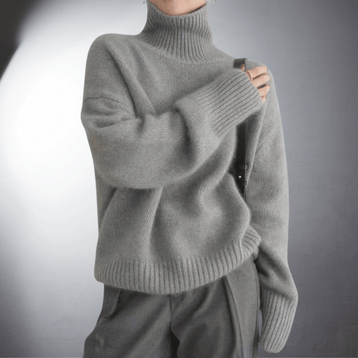 Hanna Damen klassischer Rollkragenpullover in zeitloser Strickoptik – Grau