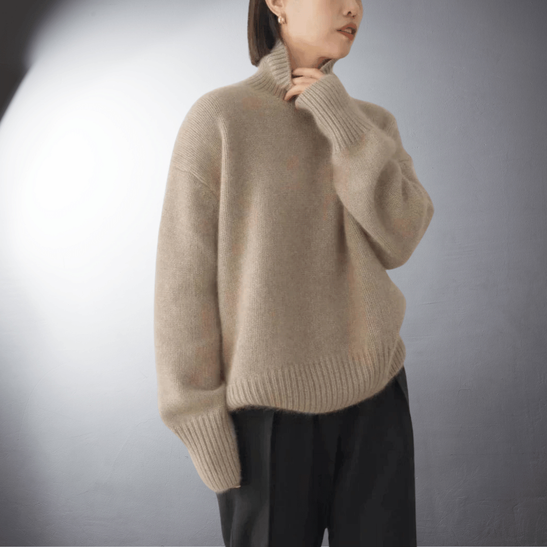 Hanna Damen klassischer Rollkragenpullover in zeitloser Strickoptik – Khaki