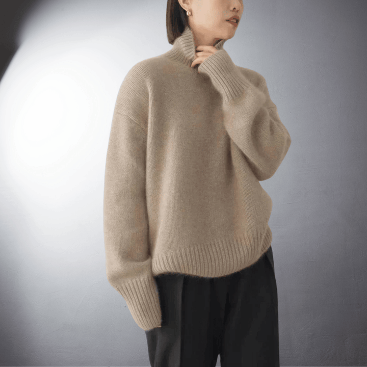 Hanna Damen klassischer Rollkragenpullover in zeitloser Strickoptik – Khaki