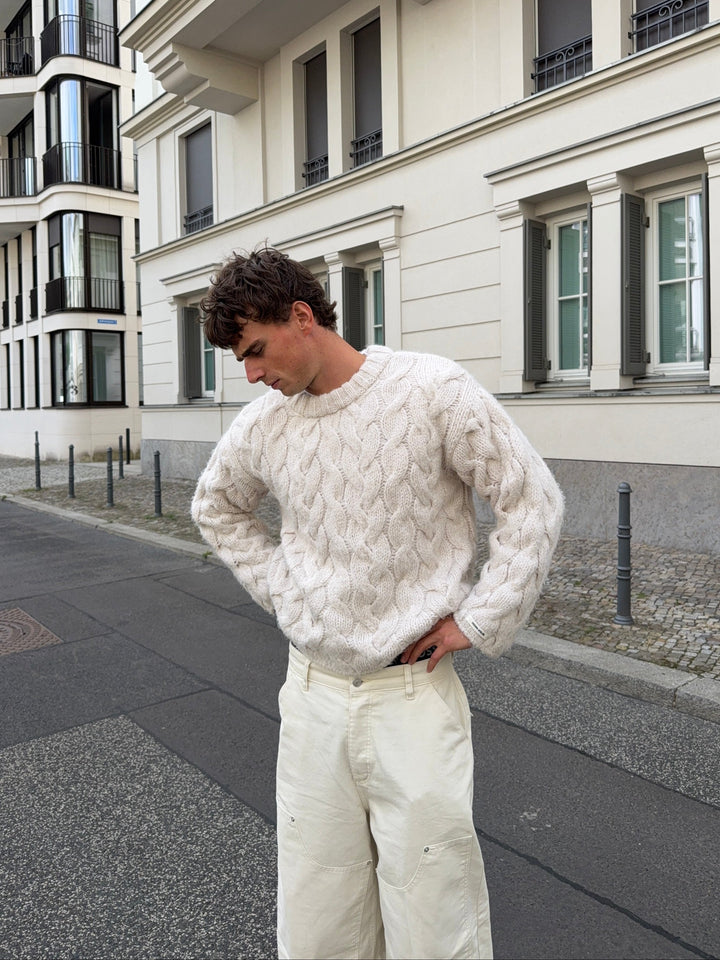 Hanna Damen Zopfstrickpullover mit Puffärmeln und Oversize-Schnitt