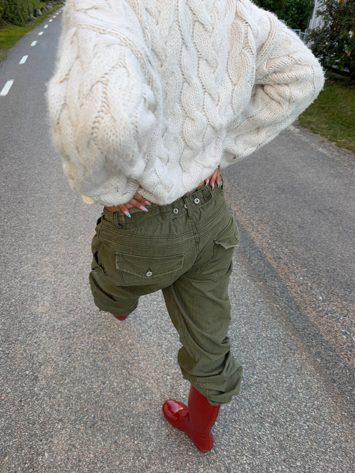 Hanna Damen Zopfstrickpullover mit Puffärmeln und Oversize-Schnitt