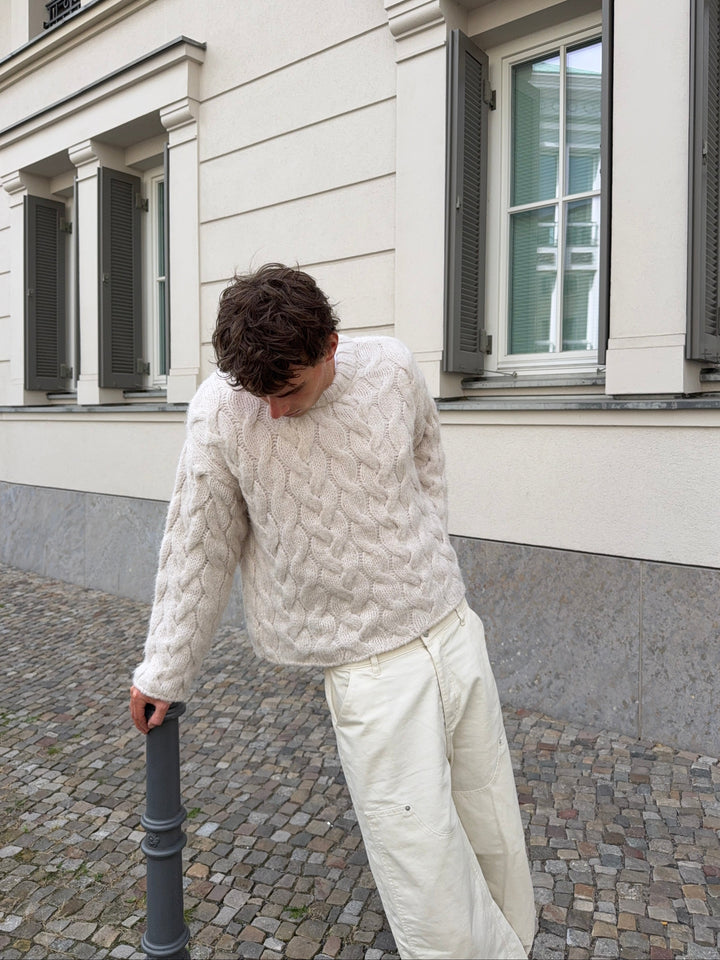 Hanna Damen Zopfstrickpullover mit Puffärmeln und Oversize-Schnitt