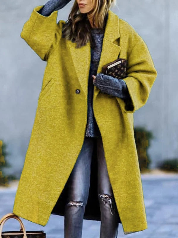 Hedda | Damen langer Mantel mit doppelreihiger Knopfleiste