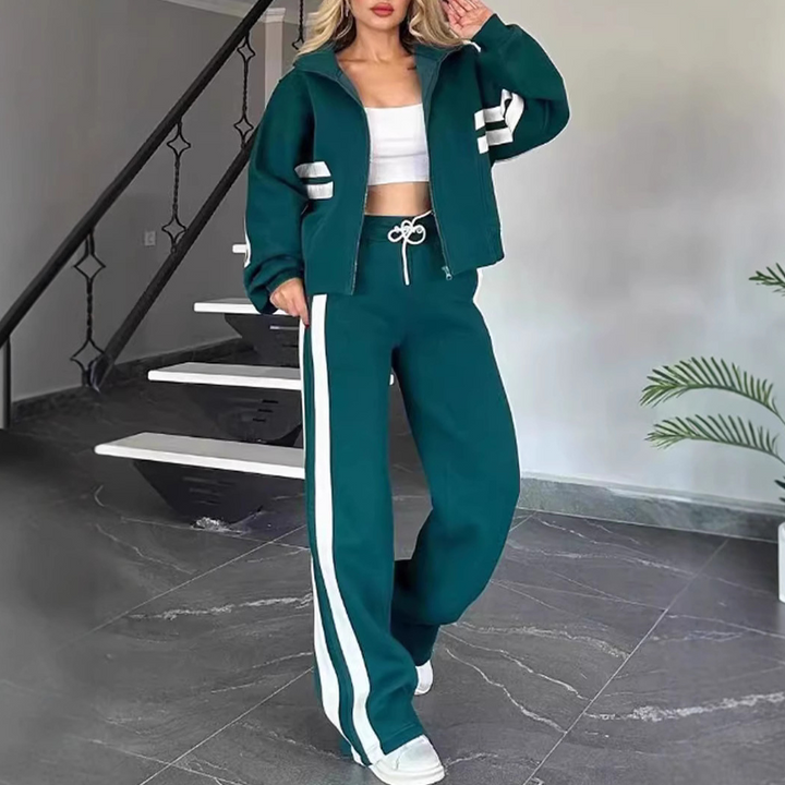 Hedda Damen sportliches Zweiteiler-Set mit Streifendesign – Grün