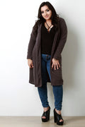 Hedda | Damen Strickcardigan in langer Form mit Kapuze und Knopfleiste