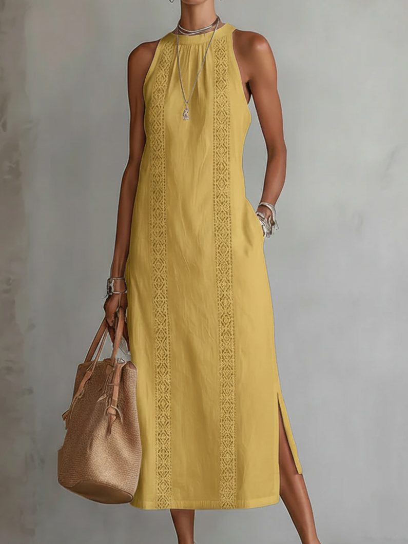 Helena | Luftiges Leinen-Midikleid mit Rundhals