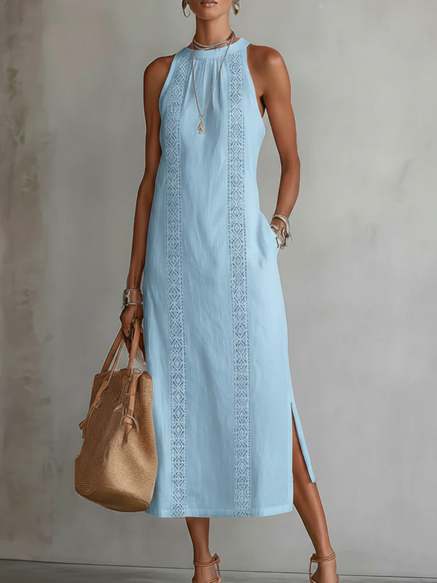 Helena | Luftiges Leinen-Midikleid mit Rundhals