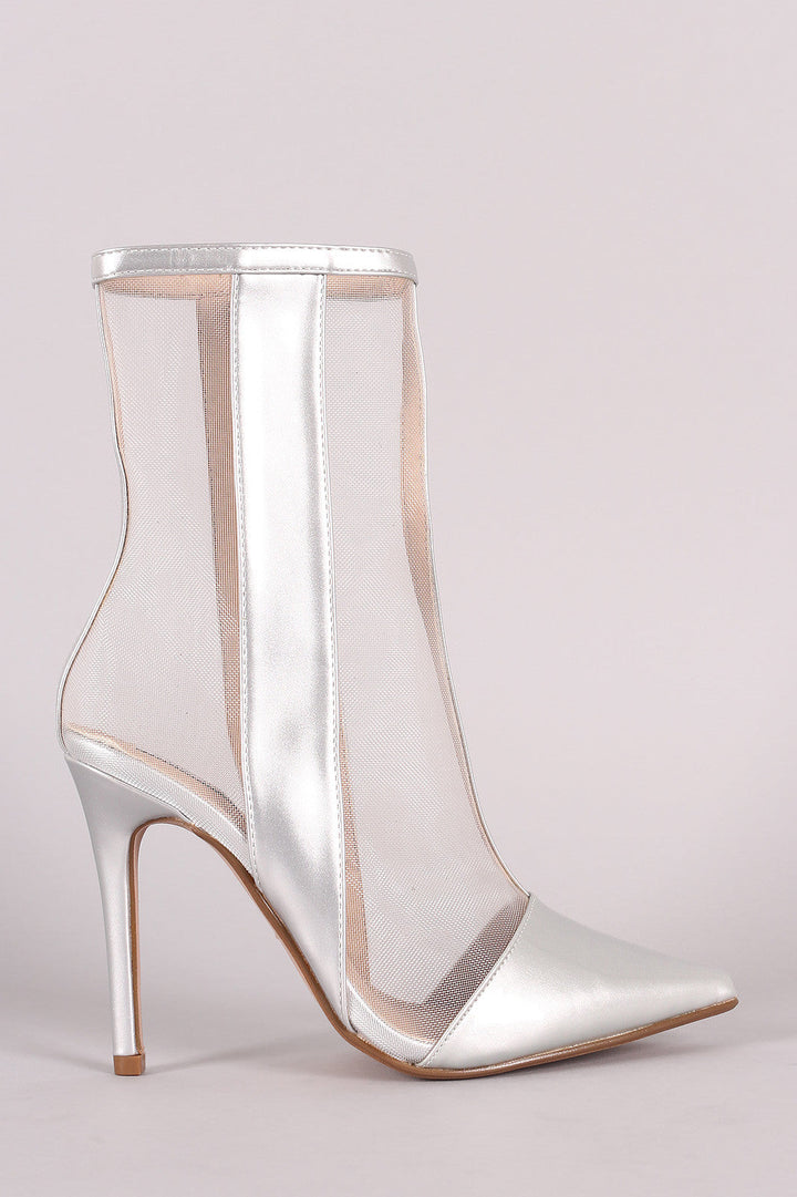 Helga Damen Spitze Stiefeletten mit Stilettoabsatz und Mesh-Einsätzen – Silber
